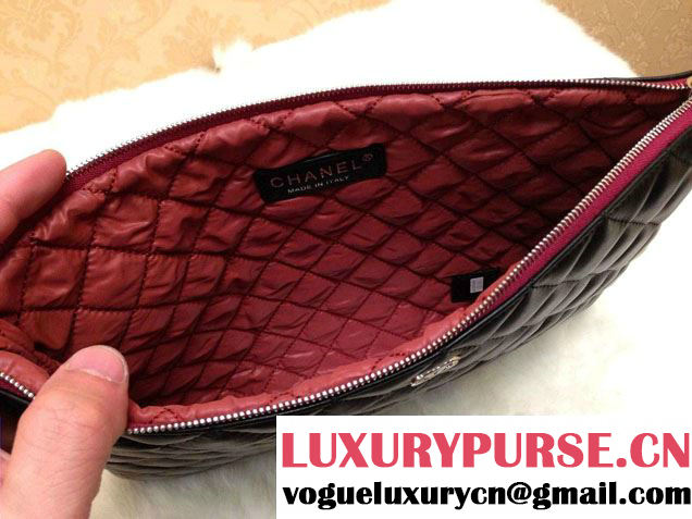 Chanel Lambskin Leather Ipad Clutch Case Medium Bag Black A69252
