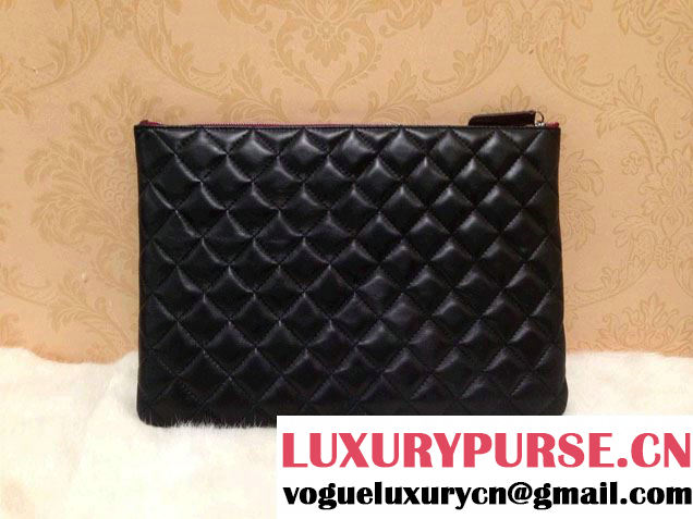 Chanel Lambskin Leather Ipad Clutch Case Medium Bag Black A69252