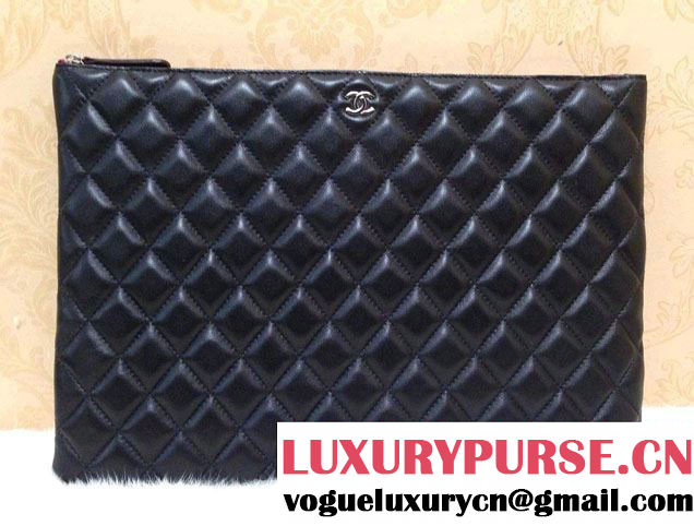 Chanel Lambskin Leather Ipad Clutch Case Large Bag Black A69252