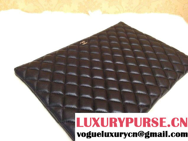 Chanel Lambskin Leather Ipad Clutch Case Large Bag Black A69252