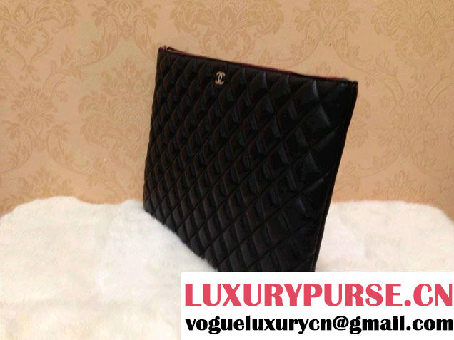 Chanel Lambskin Leather Ipad Clutch Case Large Bag Black A69252