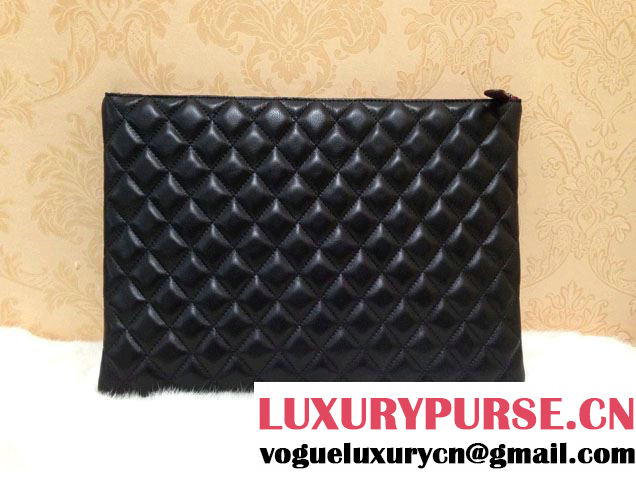 Chanel Lambskin Leather Ipad Clutch Case Large Bag Black A69252
