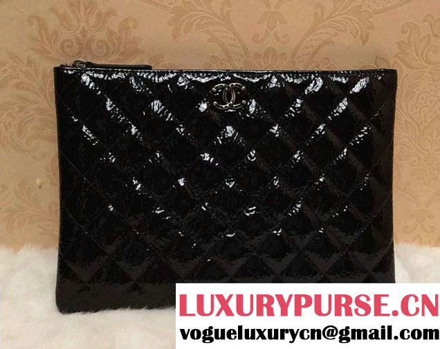 Chanel Patent Leather Ipad Clutch Case Small Bag Black A69252