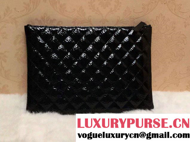 Chanel Patent Leather Ipad Clutch Case Medium Bag Black A69252