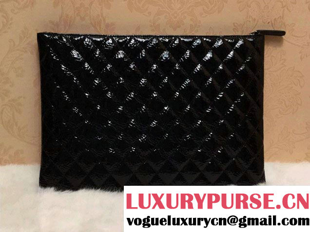 Chanel Patent Leather Ipad Clutch Case Large Bag Black A69252