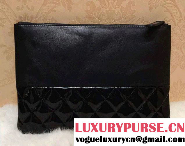 Chanel Lambskin and Patent Leather Ipad Clutch Case Small Bag Black A69252