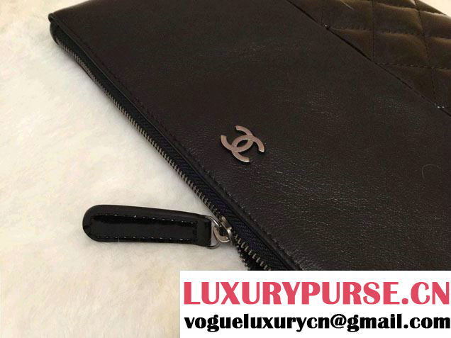 Chanel Lambskin and Patent Leather Ipad Clutch Case Small Bag Black A69252
