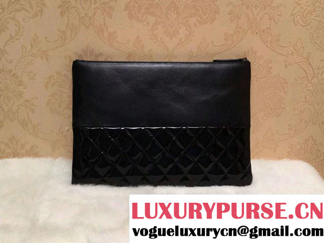 Chanel lambskin and Patent Leather Ipad Clutch Case Medium Bag Black A69252