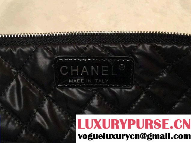 Chanel Lambskin and Patent Leather Ipad Clutch Case Large Bag Black A69252