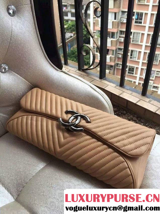 Chanel Chevron Evening Clutch Bag Apricot 2015
