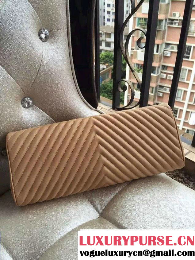 Chanel Chevron Evening Clutch Bag Apricot 2015