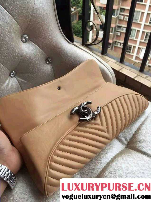Chanel Chevron Evening Clutch Bag Apricot 2015