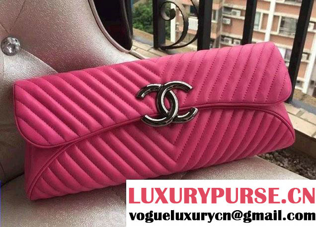 Chanel Chevron Evening Clutch Bag Fuchsia 2015