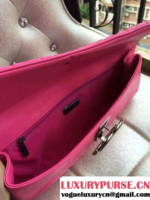 Chanel Chevron Evening Clutch Bag Fuchsia 2015