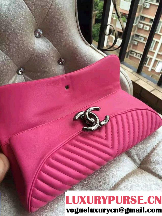 Chanel Chevron Evening Clutch Bag Fuchsia 2015
