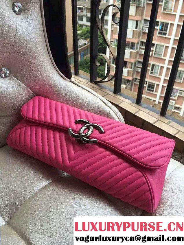 Chanel Chevron Evening Clutch Bag Fuchsia 2015