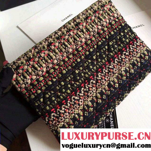 Chanel Multicolor Tweed Zipped Around Clutch Bag Fall 2015
