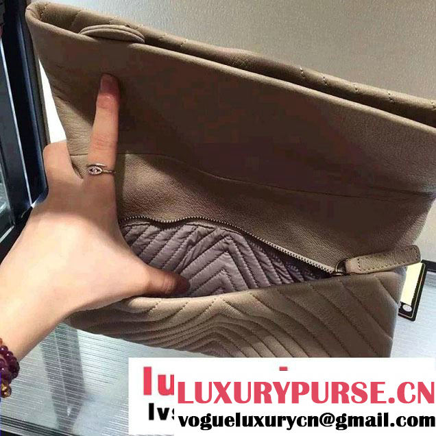 Chanel Calfskin Chevron Folded Large Clutch Case Bag Beige 2015