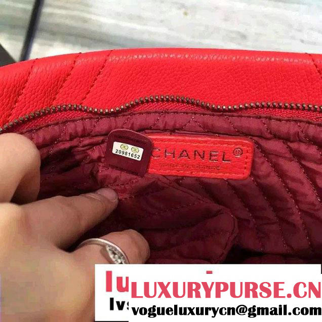 Chanel Calfskin Chevron Folded Large Clutch Case Bag Red 2015