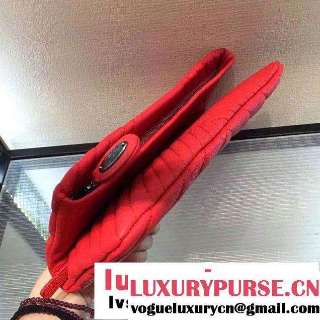 Chanel Calfskin Chevron Folded Large Clutch Case Bag Red 2015