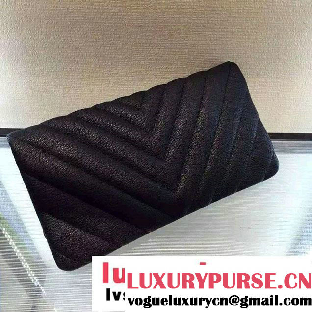 Chanel Calfskin Chevron Folded Large Clutch Case Bag Black 2015