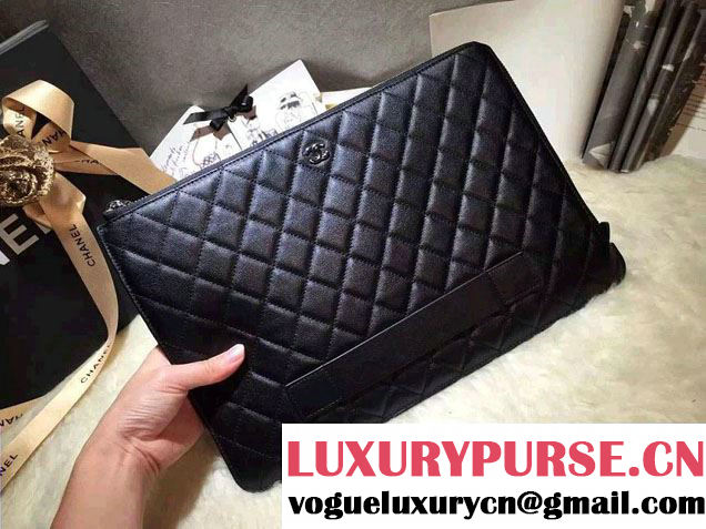 Chanel Calfskin Pouch Clutch Bag A82388 Black 2016