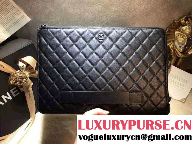 Chanel Calfskin Pouch Clutch Bag A82388 Black 2016
