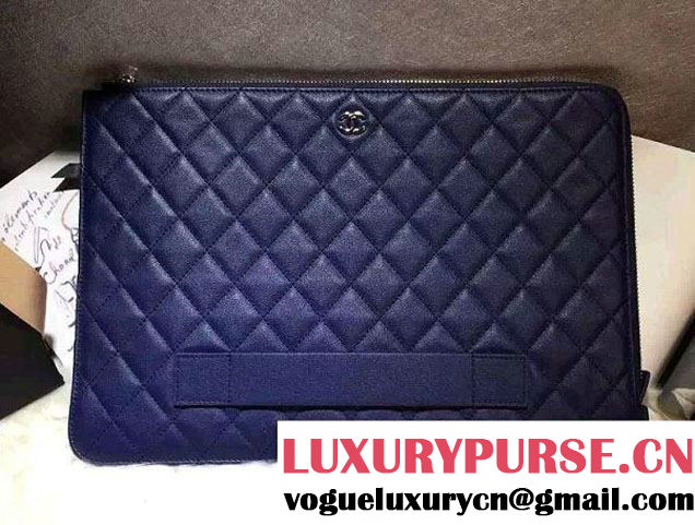 Chanel Calfskin Pouch Clutch Bag A82388 Navy Blue 2016