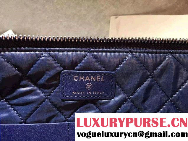 Chanel Calfskin Pouch Clutch Bag A82388 Navy Blue 2016