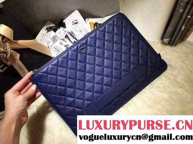 Chanel Calfskin Pouch Clutch Bag A82388 Navy Blue 2016