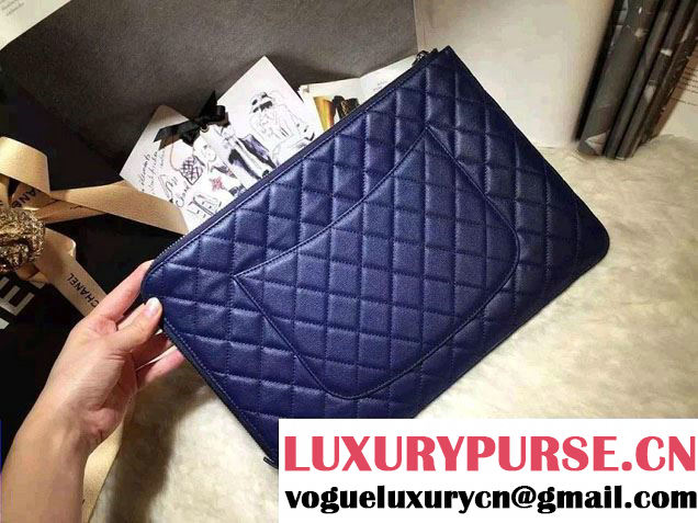 Chanel Calfskin Pouch Clutch Bag A82388 Navy Blue 2016