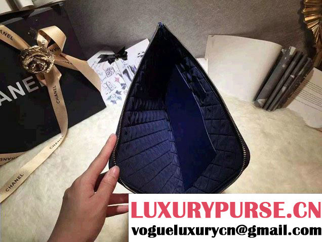 Chanel Calfskin Pouch Clutch Bag A82388 Navy Blue 2016