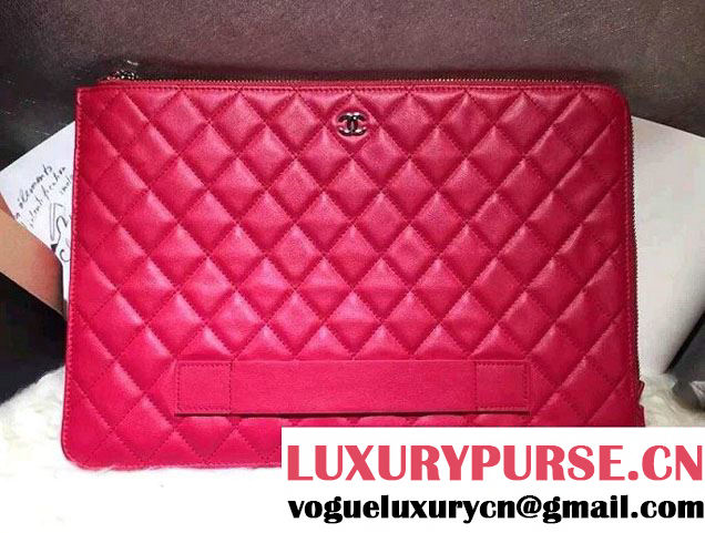 Chanel Calfskin Pouch Clutch Bag A82388 Dark Pink 2016