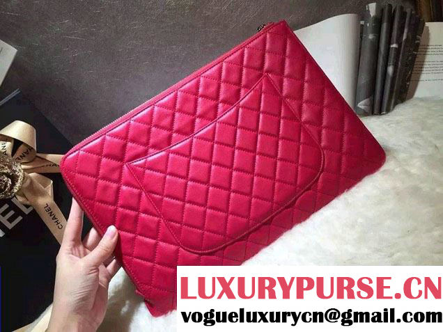 Chanel Calfskin Pouch Clutch Bag A82388 Dark Pink 2016