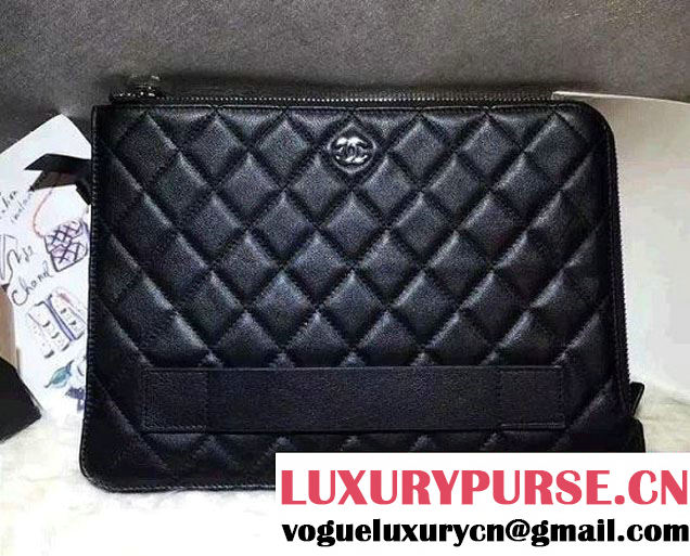 Chanel Calfskin Pouch Clutch Bag A82389 Black 2016