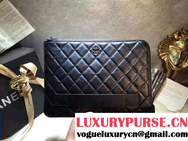 Chanel Calfskin Pouch Clutch Bag A82389 Black 2016