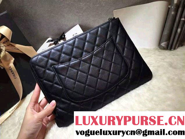 Chanel Calfskin Pouch Clutch Bag A82389 Black 2016