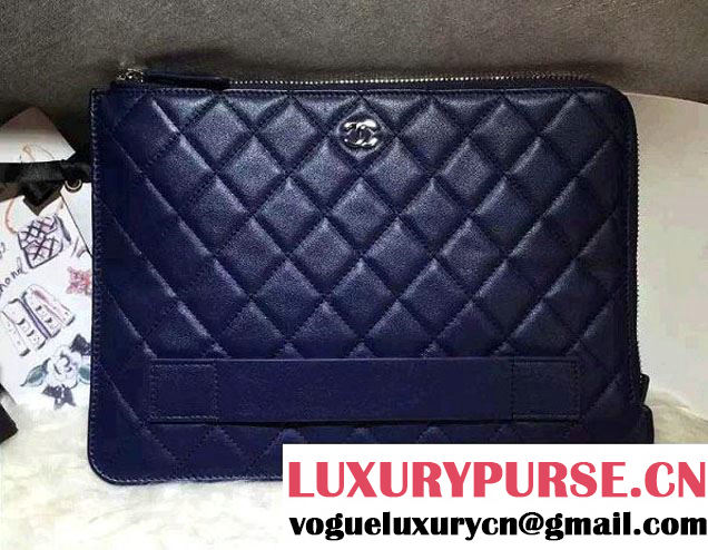 Chanel Calfskin Pouch Clutch Bag A82389 Navy Blue 2016