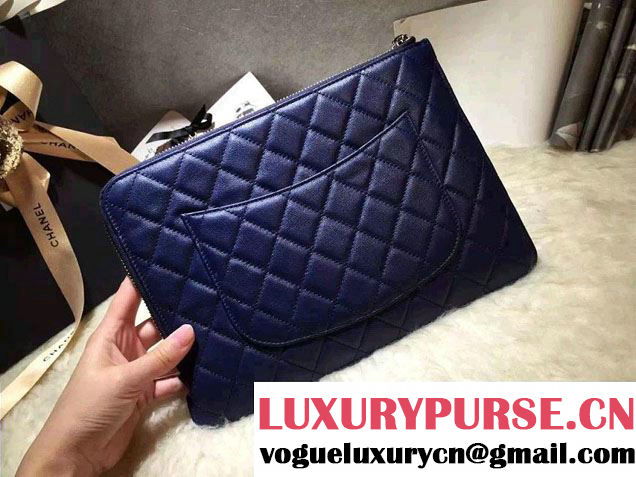 Chanel Calfskin Pouch Clutch Bag A82389 Navy Blue 2016