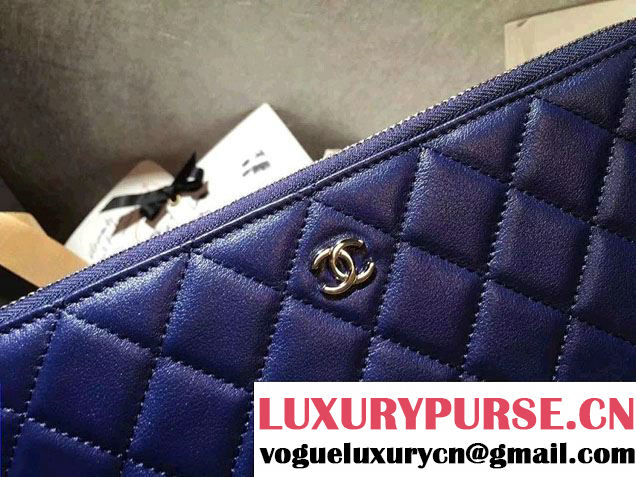 Chanel Calfskin Pouch Clutch Bag A82389 Navy Blue 2016