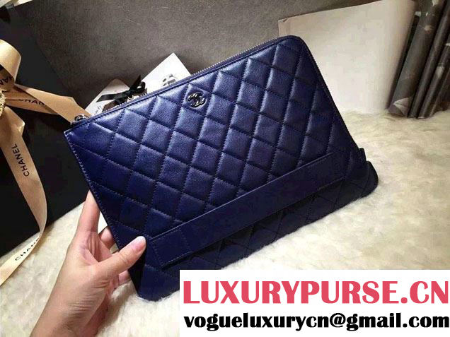 Chanel Calfskin Pouch Clutch Bag A82389 Navy Blue 2016