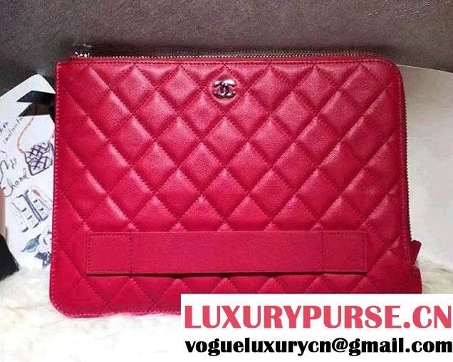 Chanel Calfskin Pouch Clutch Bag A82389 Dark Pink 2016