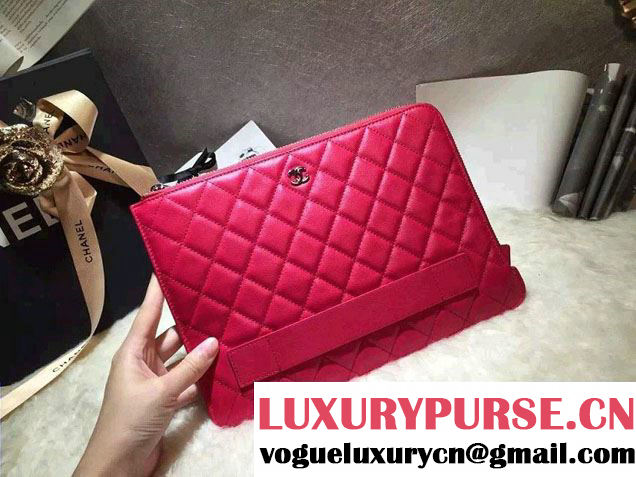 Chanel Calfskin Pouch Clutch Bag A82389 Dark Pink 2016