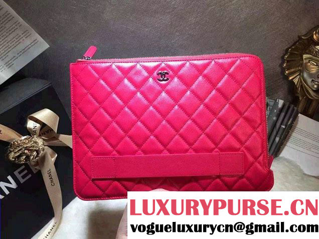 Chanel Calfskin Pouch Clutch Bag A82389 Dark Pink 2016
