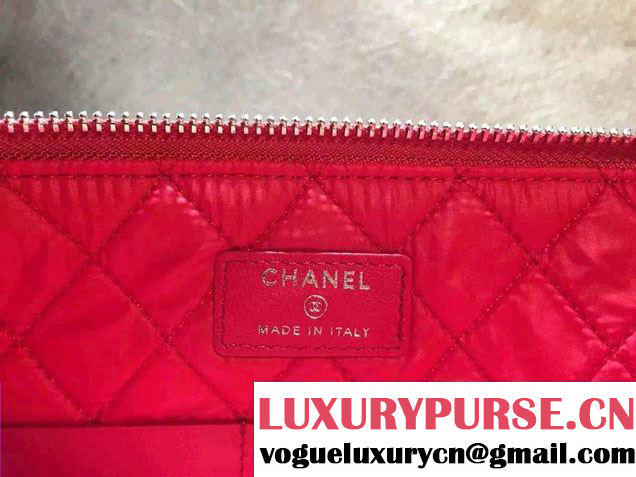 Chanel Calfskin Pouch Clutch Bag A82389 Dark Pink 2016