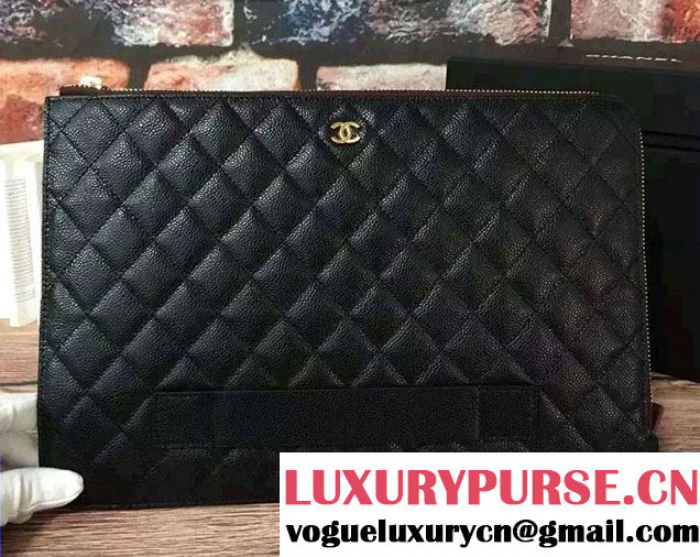 Chanel Grained Calfskin Pouch Clutch Bag A82388 Black 2016