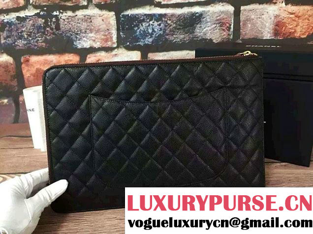 Chanel Grained Calfskin Pouch Clutch Bag A82388 Black 2016