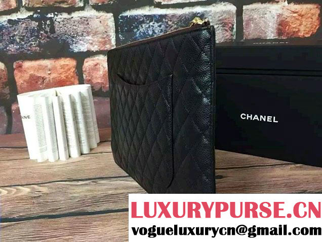 Chanel Grained Calfskin Pouch Clutch Bag A82388 Black 2016