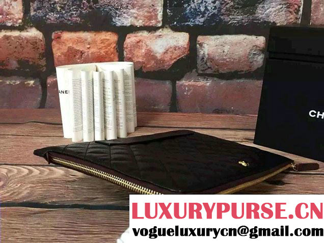Chanel Grained Calfskin Pouch Clutch Bag A82388 Black 2016