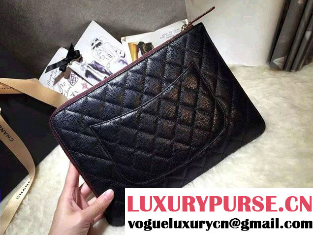 Chanel Grained Calfskin Pouch Clutch Bag A82389 Black/Gold 2016